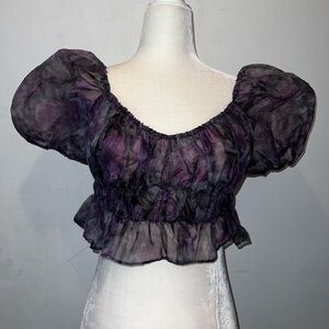 AKIRA Purple Puff Sleeve Crop Blouse